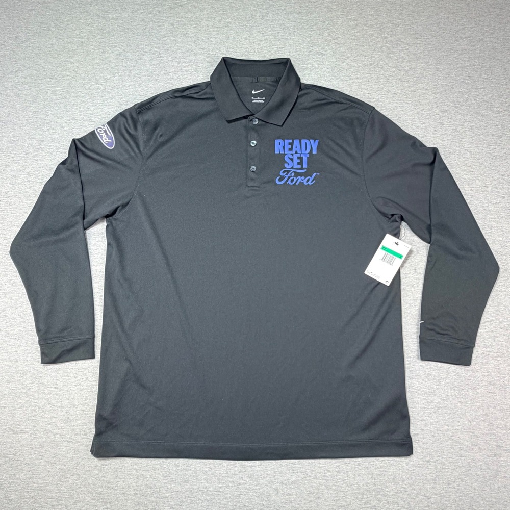 Nike Golf Ford Polo Shirt Mens XL Black Long Sleeve Ready Set Ford 466364-010